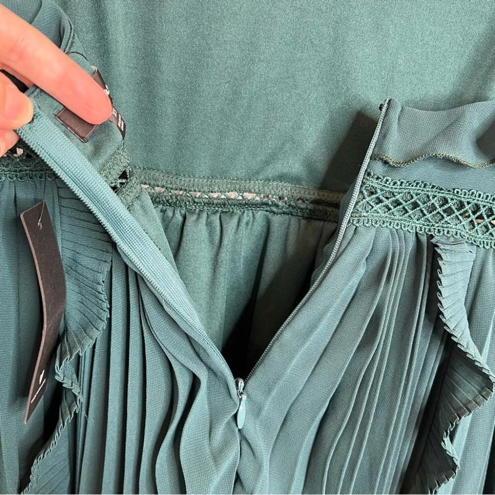 Teal Pleated Midi Dress with Tie Straps - Picture 6 of 14